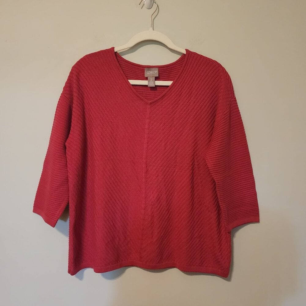 Chico's red sweater sz 2 / M women cashmere blend fall winter